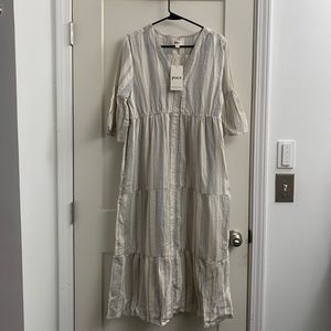 Pact Organic Cotton. Women's East Coast Stripe The Coastal Midi Dress. Medium.